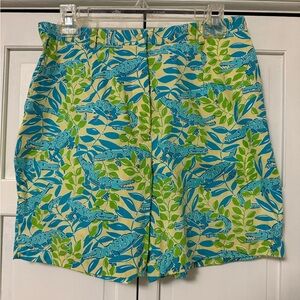 Vintage Lilly Pulitzer Blue Tropical Alligator Print Shorts Resortwear Beach 8